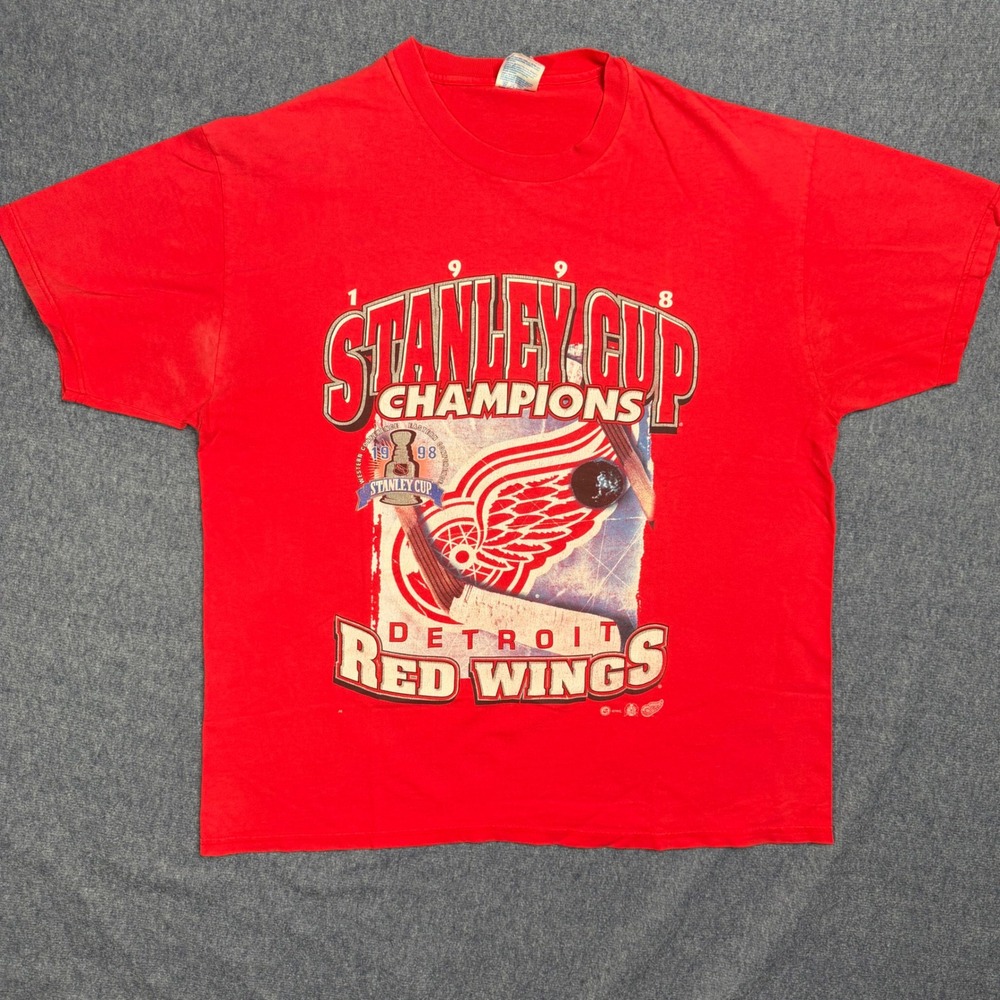 Vintage 1998 Detroit Red Wings Stanley Cup Champions T-Shirt Hanes Red Mens XL